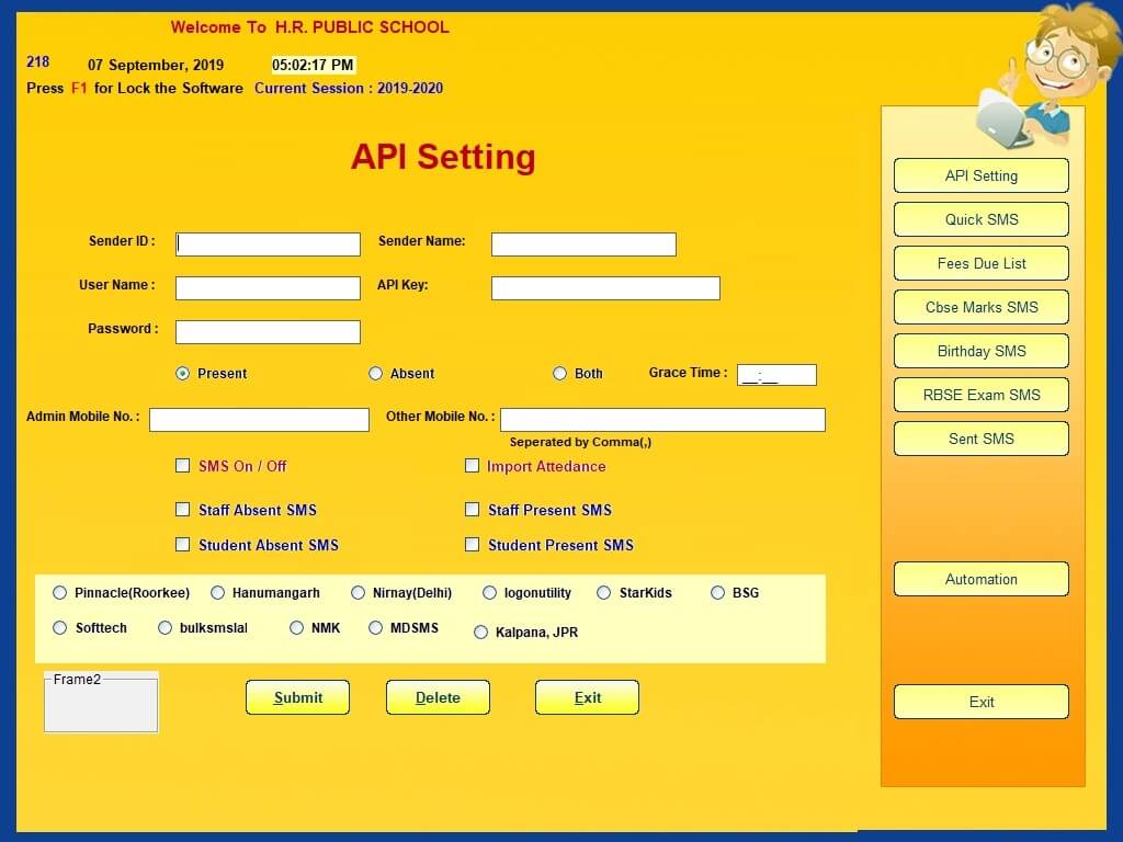 API Settings for One-Time Preparation