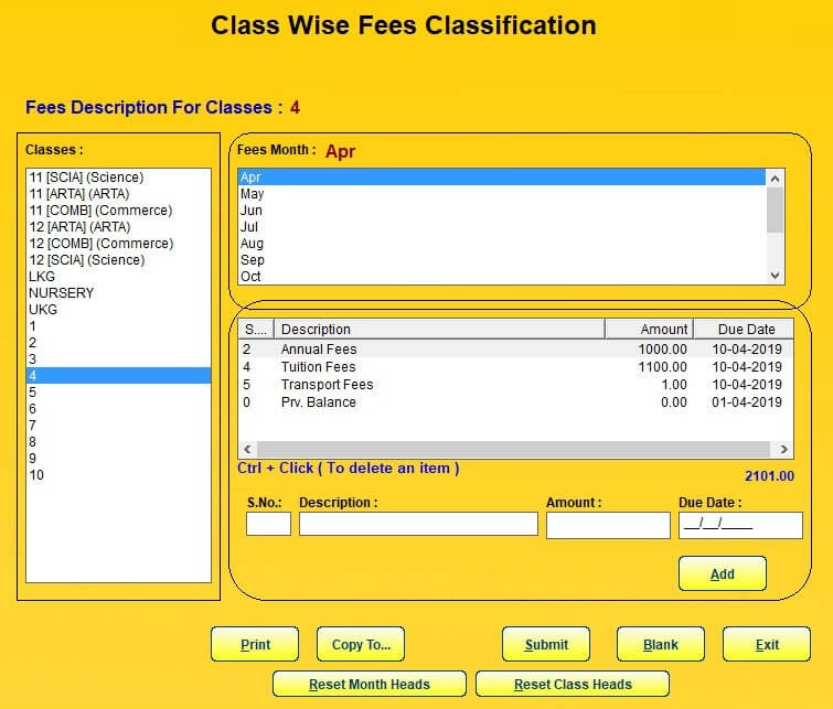 Fees Setup Class Wise